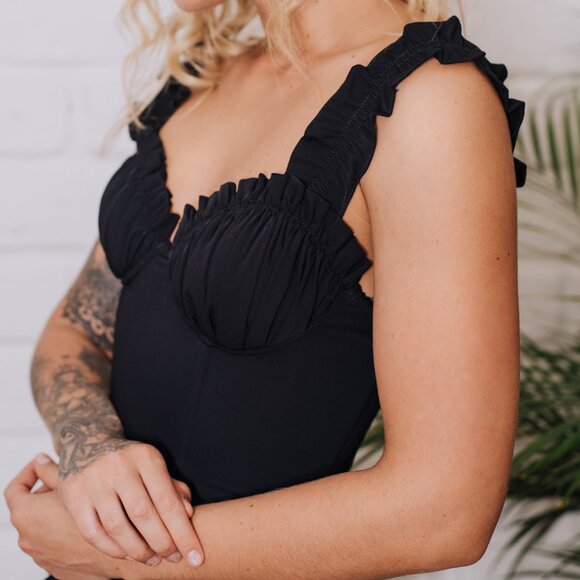 May Black Corset – Structured Satin with Ruched Straps - Picture 3 of 8